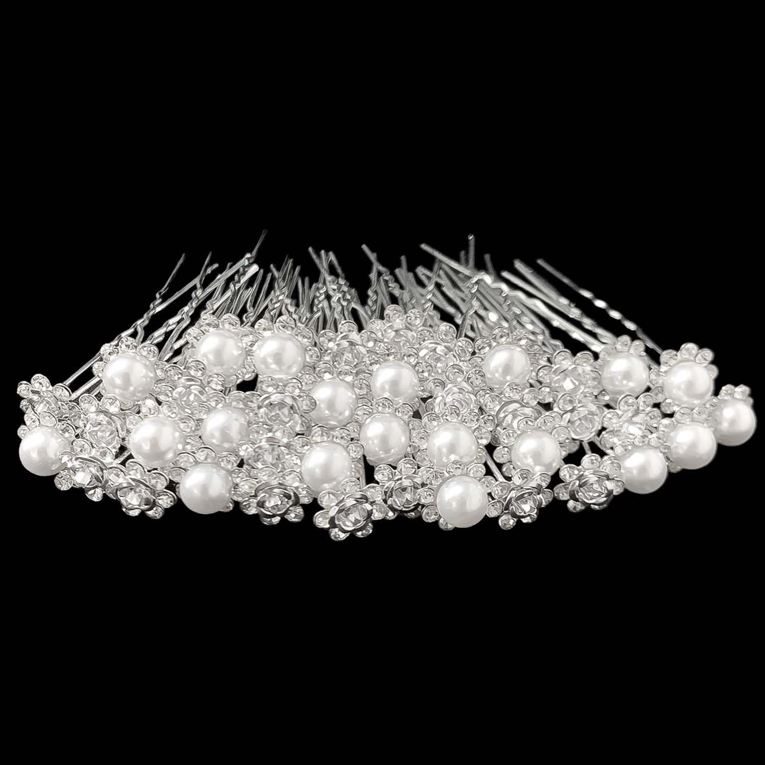 20 Stück Braut-Haarnadeln mit Perlen, Blumen, Kristallen und Strasssteinen – Haarschmuck für Brautjungfern und Frauen