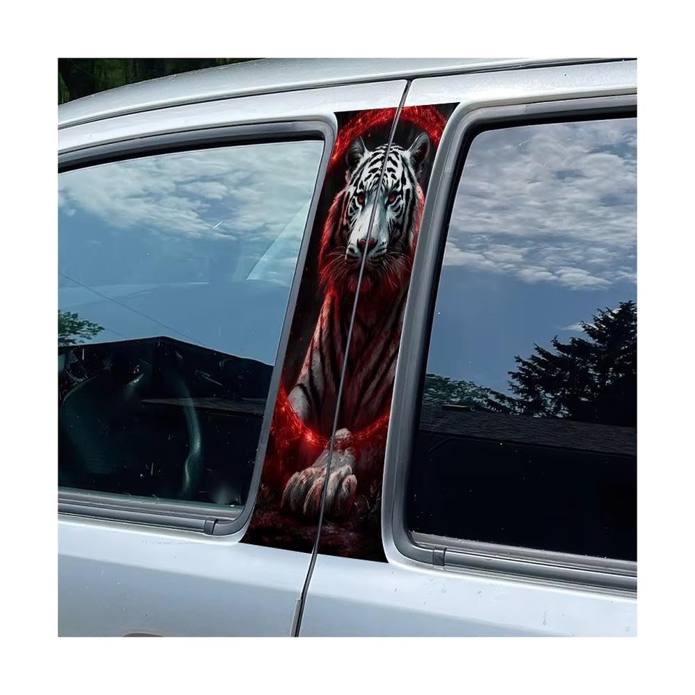 Car Pillar Decals Waterproof Stickers White Tiger Glossy Protective Polyethylene Film