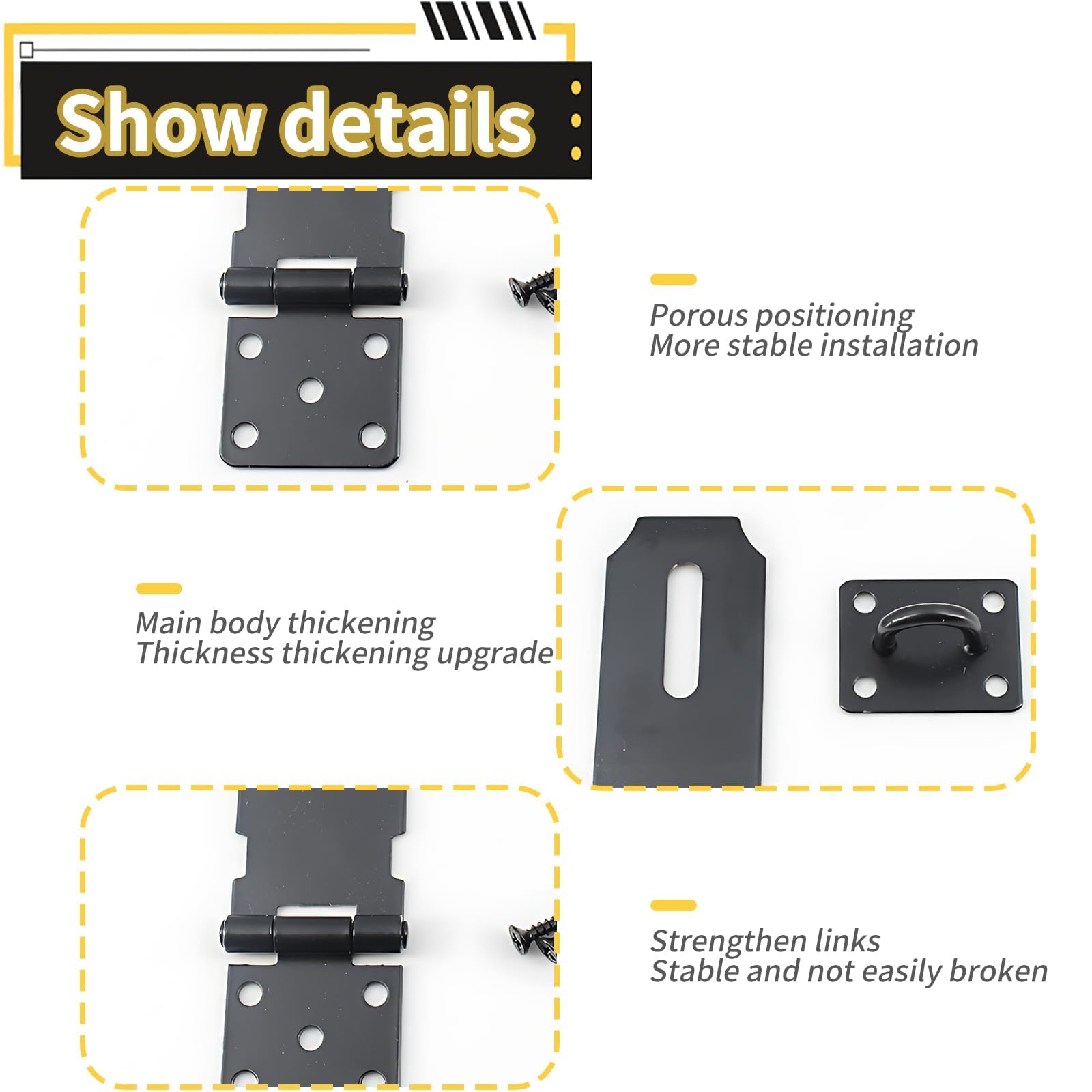 2 Pcs Hasp and Staple Heavy Duty with 18 Screws, Shed Door Lock Latch for External Doors Padlock Hasp for Windows Cabinets - Image 3