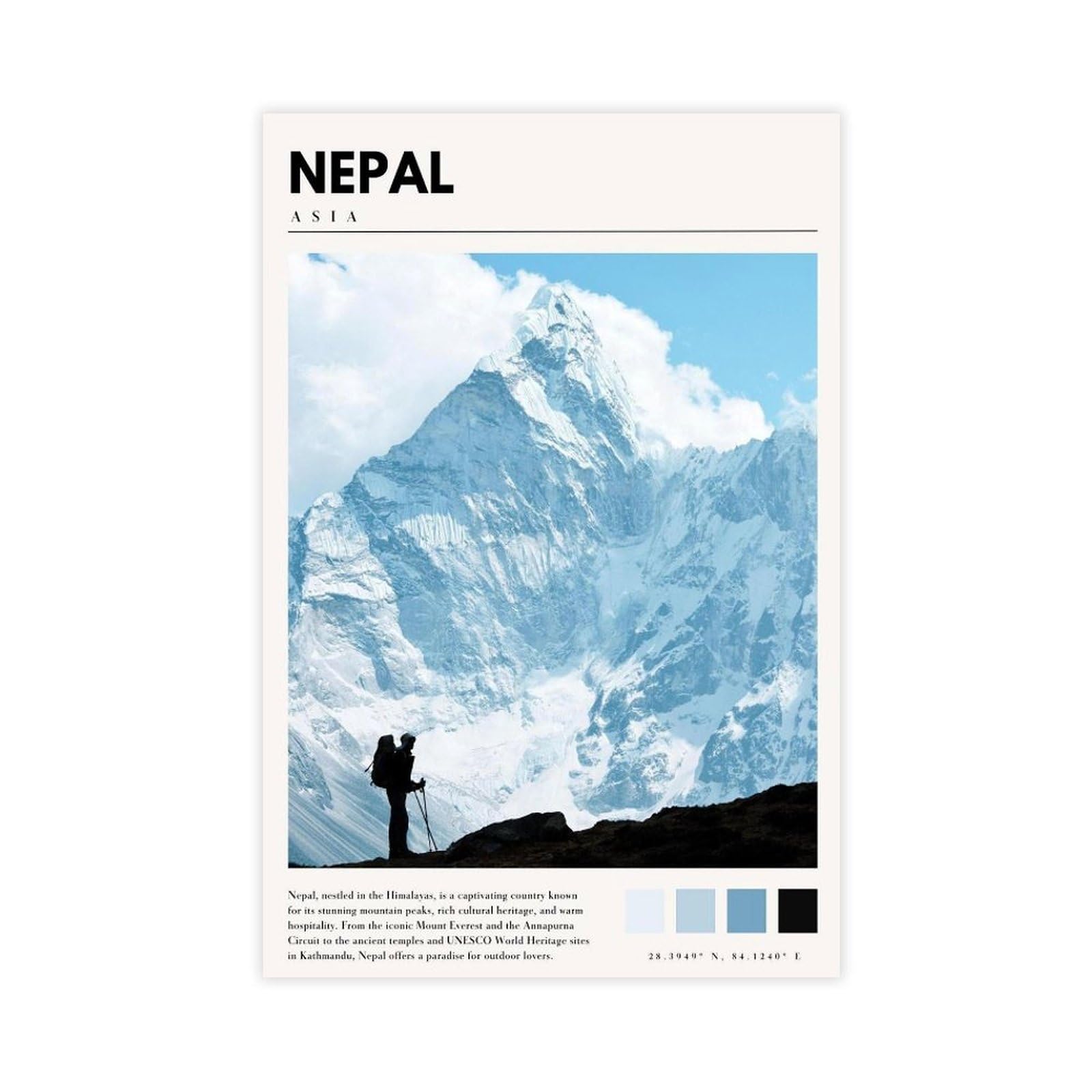 Gqvcjsw Nepal Mountain Poster Mt Everest Art Canvas Poster Bedroom Decor Landscape Office Room Decor Gift 12X18inch(30X45cm)