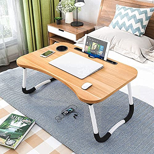Image of Study Table Foldable Wooden Laptop Bed Tray Table, Multifunction Lap Tablet Desk with Cup Holder, Perfect for Eating Breakfast, Reading Book, Working, Watching Movie On Bed (Pink)