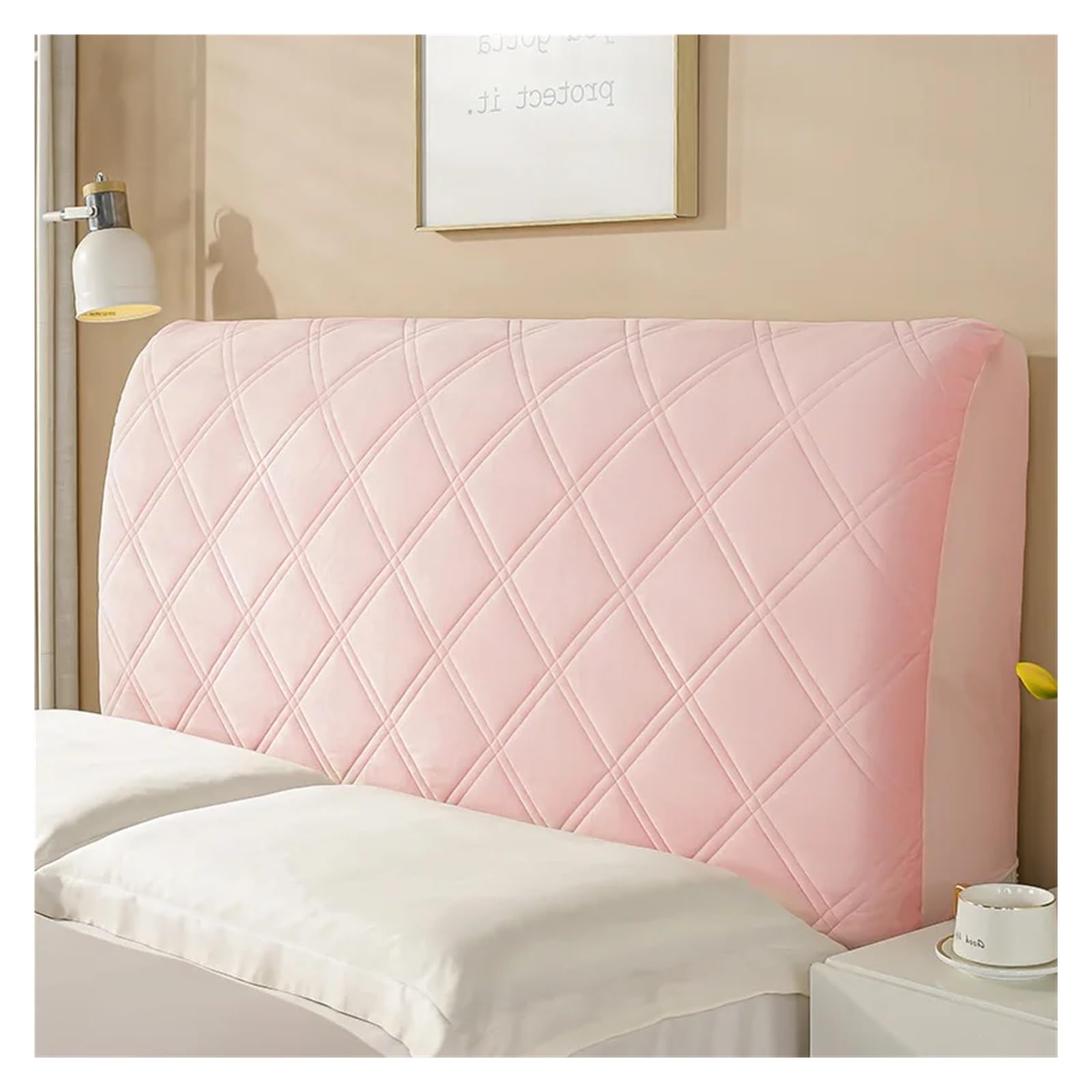 Ayztantine Bed Headboard Cover Bed Head Cover Velvet Thick Bedhead Covers Bed Head Protection Headboard Cover Bedroom Removable Bedside Cover(Pink,W150 x H70cm)