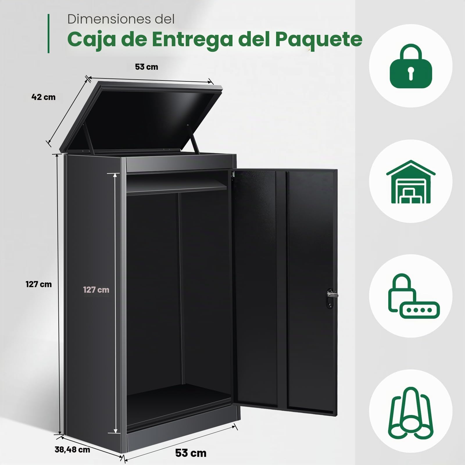 Buzón para exteriores con cerradura de combinación, acero inoxidable con recubrimiento en polvo con función antirrobo impermeable (53 x 42 x 130 cm)