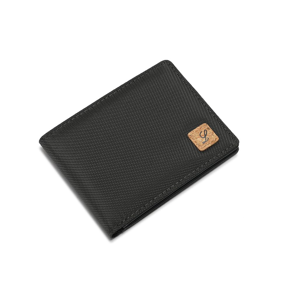 Lanyani Minimalist Fabric Wallet Bifold RFID Blocking, black, S, Simple