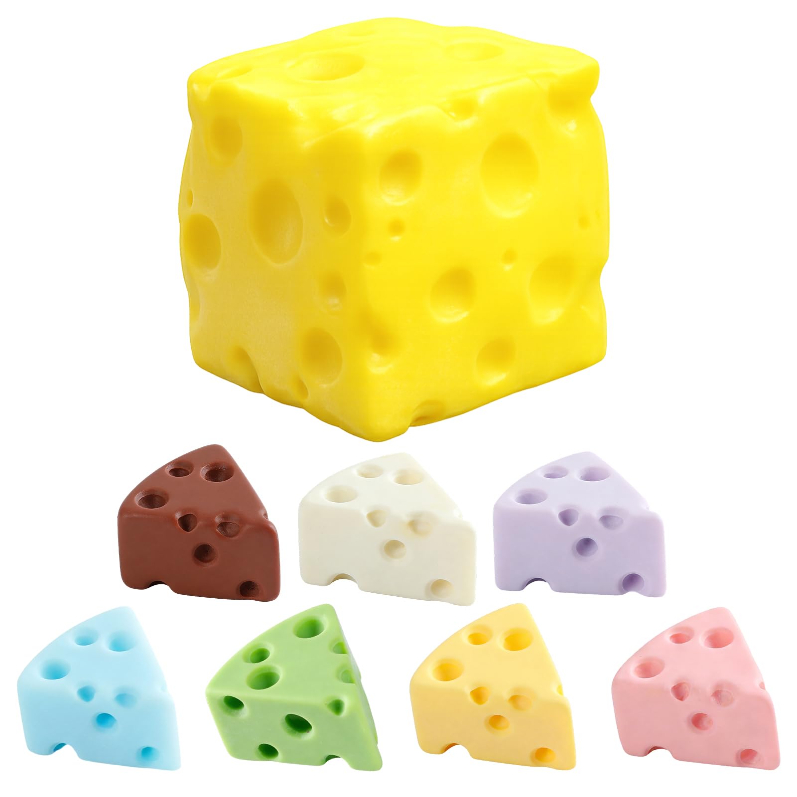 8 PCS Cheese Squishy Stress Ball, Squishy Cheese Sensory Tool Set,Relief Tool for Office Workers, Eight Piece Cheese Squishy Collection with Large Cube and Mini Triangles