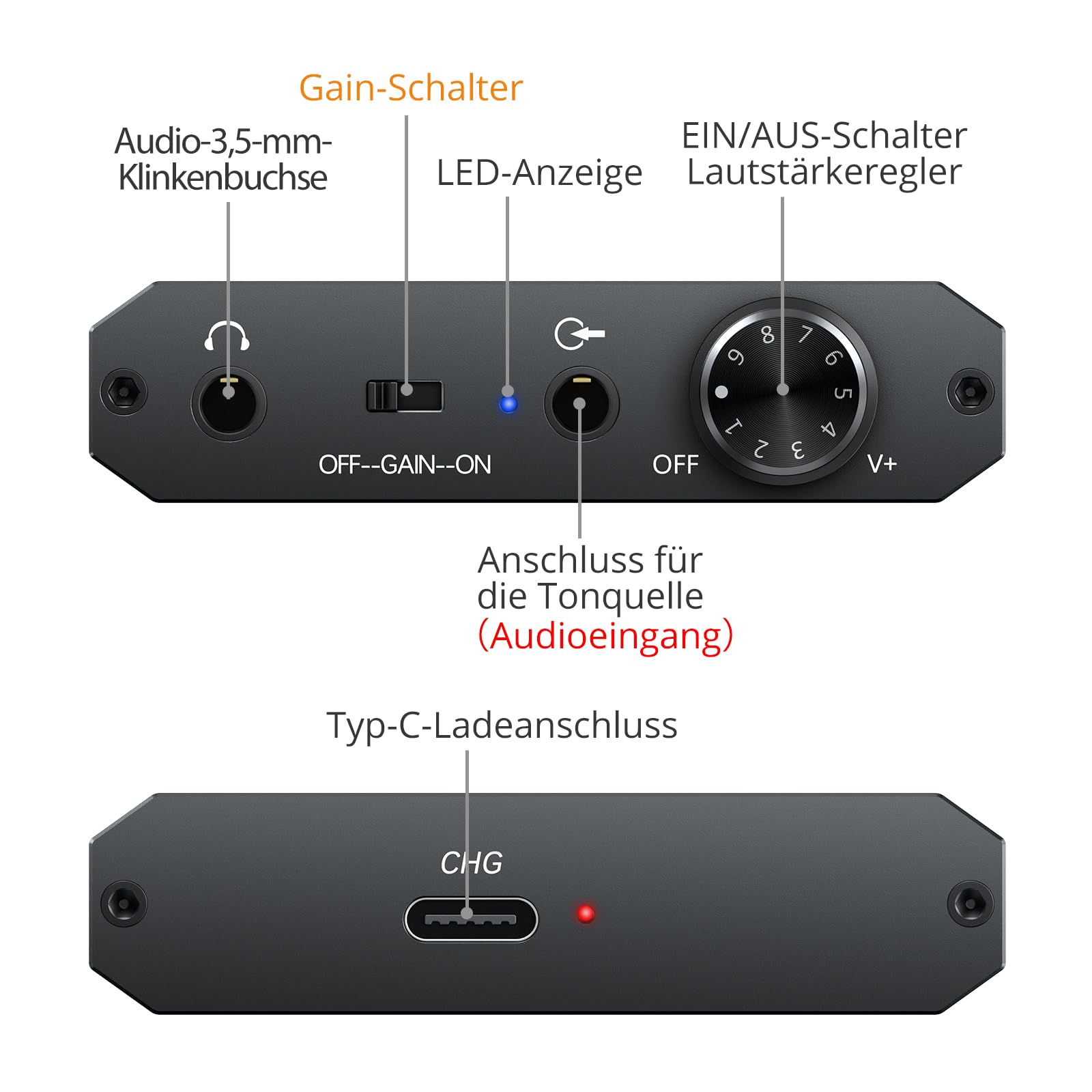 Neoteck 3,5 mm Kopfhörer-Verstärker, zweistufiger Verstärkungsschalter, tragbarer HiFi-Headset-Verstärker, Aluminium-matte Oberfläche