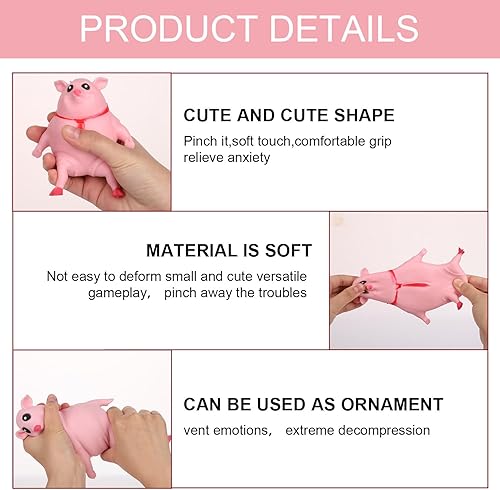Miniatura 4 de Juguete de cerdo rosa para el estrés, lindo cerdo para apretar, juguete suave para apretar, cerdo para aliviar el estrés, para niños y adultos