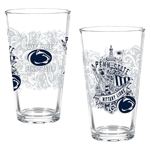 NCAA Penn State 16oz Pint Glasses, Set of 2 Beer Glasses, Tall Drinking Glass Cups, Tailgating Barware for Game Day, College Sports Drinkware Gift Set for Fans