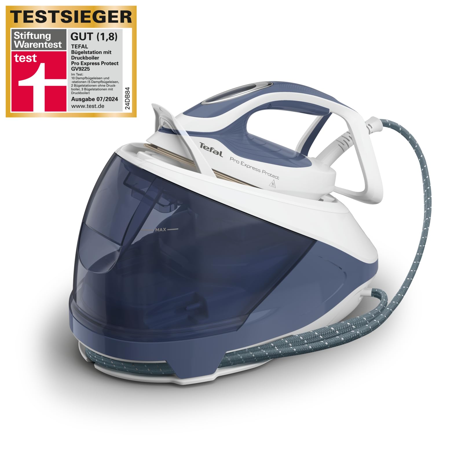 Tefal Pro Express Protect GV9225 - Ferro da stiro a vapore, 7,6 bar, quantità di vapore variabile: 140 g/min., Colpo di vapore: 550 g/min, collettore anticalcare, funzione vapore verticale, blu/grigio