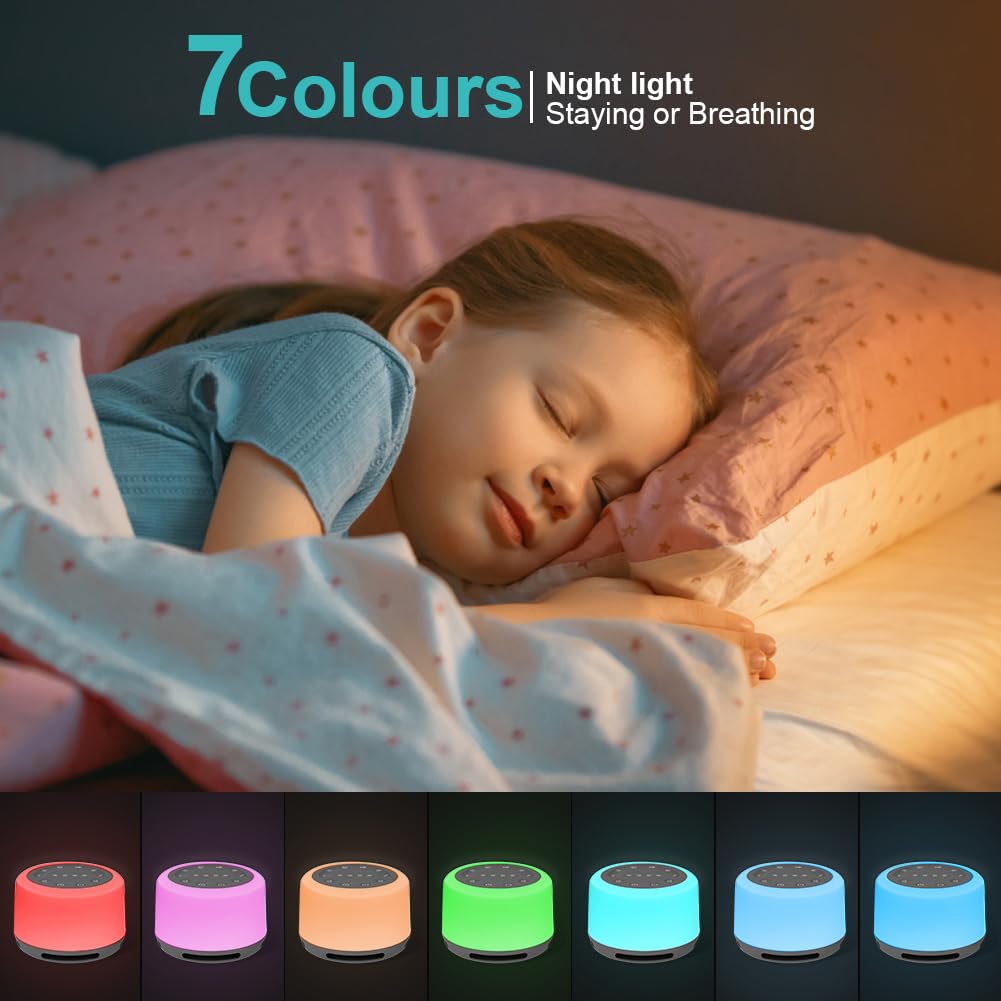 Machine à Bruit Blanc, Appareil De Sommeil Portable à Bruit Blanc, Veilleuse 7 Couleurs Et 24 Sons De Sommeil Apaisants, Machine De Sommeil Rechargeable Par Usb Avec 3 Fonctions De Minuterie
