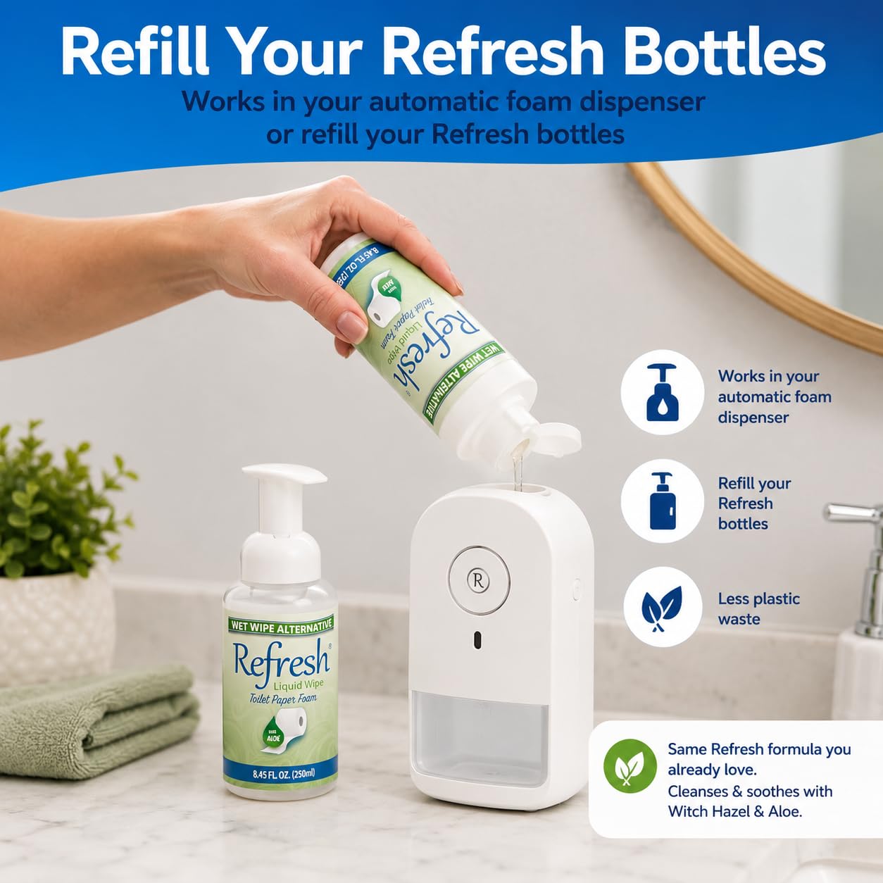Refresh Liquid Clean - Humectante para papel higiénico, 1-8 Ounce Refill, 1