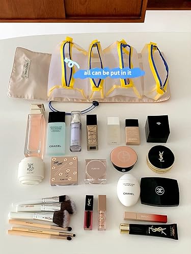 Miniatura 7 de Bolsa de cosméticos Kawaii de viaje, bolsa organizadora de maquillaje, bolsa organizadora de maquillaje, bolsa de aseo colgante extraíble (amarillo)