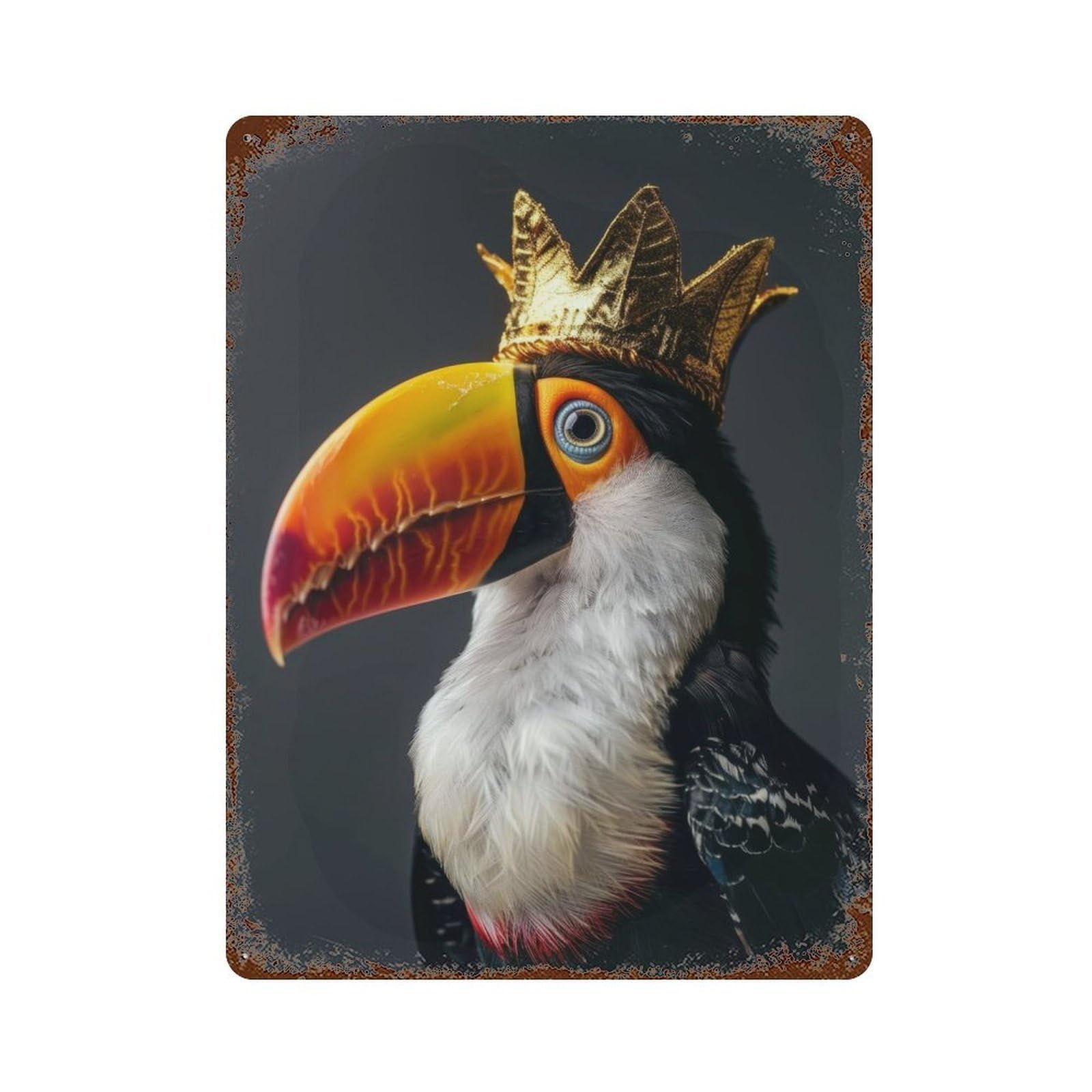 Toucan Bird Cute King Vintage Rust Metal Sign 15.7"x11.8", Farmhouse Wall Decor for Garage, Pub Or Kitchen