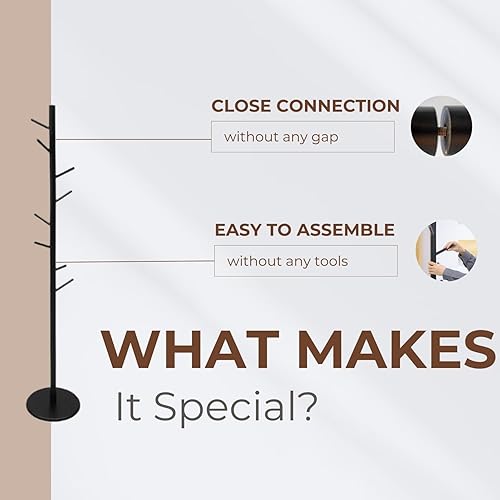 Vista 14 de Perchero y soporte de madera maciza, colgador de ropa independiente con 8 ganchos y 3 alturas ajustables, perchero, soporte para sombreros, Natural