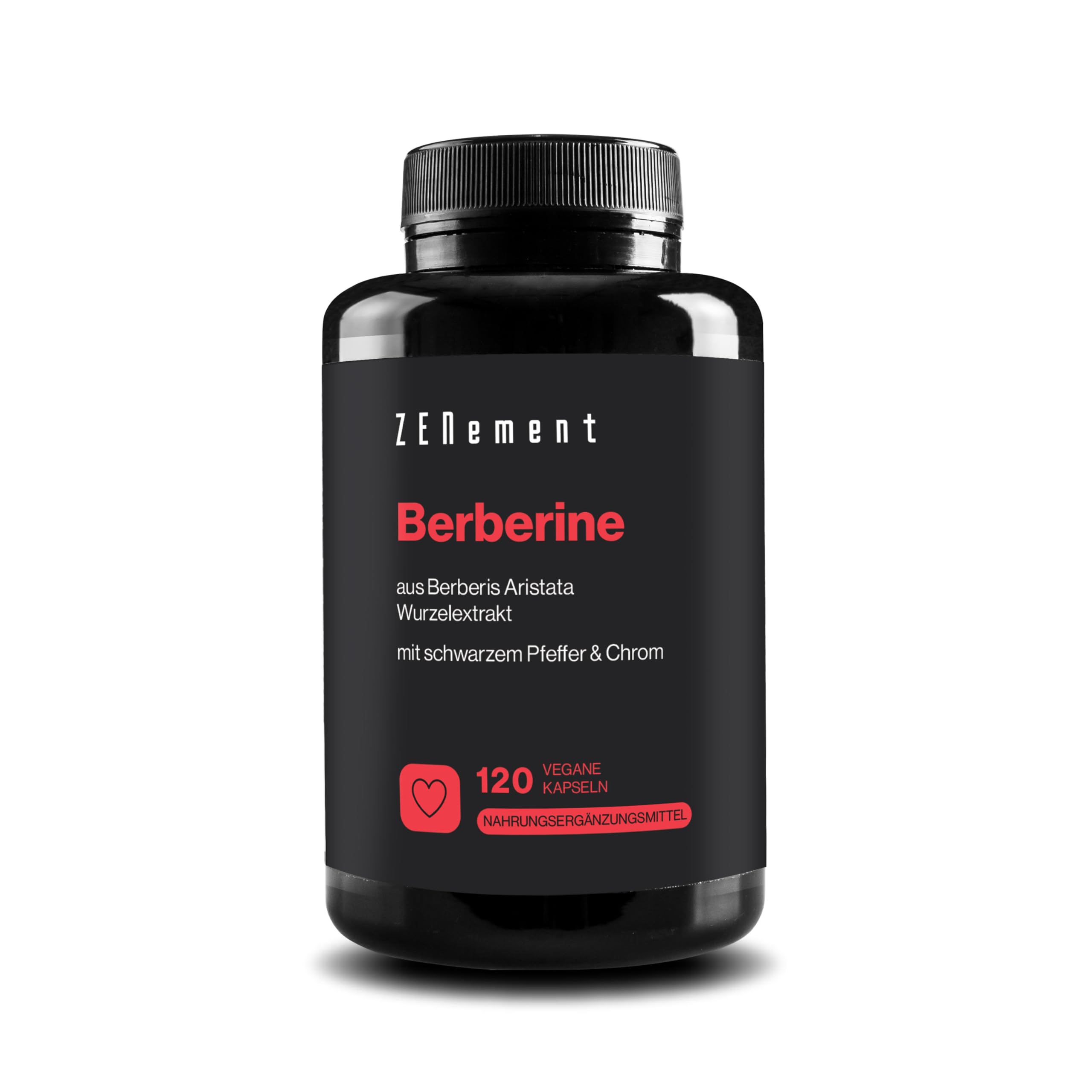 Berberin HCL Extrakt, 120 Vegan Kapseln Hochdosiert mit 500 mg | Mit Chrom und schwarzem Pfeffer, Der beste konzentrierte Extrakt aus Berberis Aristata | Zenement
