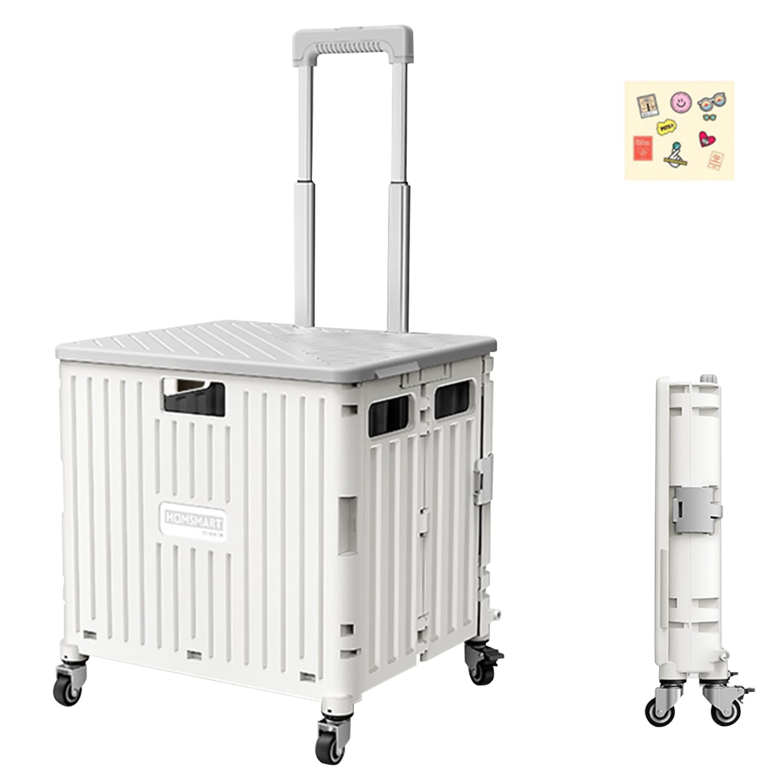 Beauenty Portable Shopping Trolley,Foldable Grocery Cart With Universal Wheel & Adjustable Handle,Outdoor Rolling Grocery Cart (White)