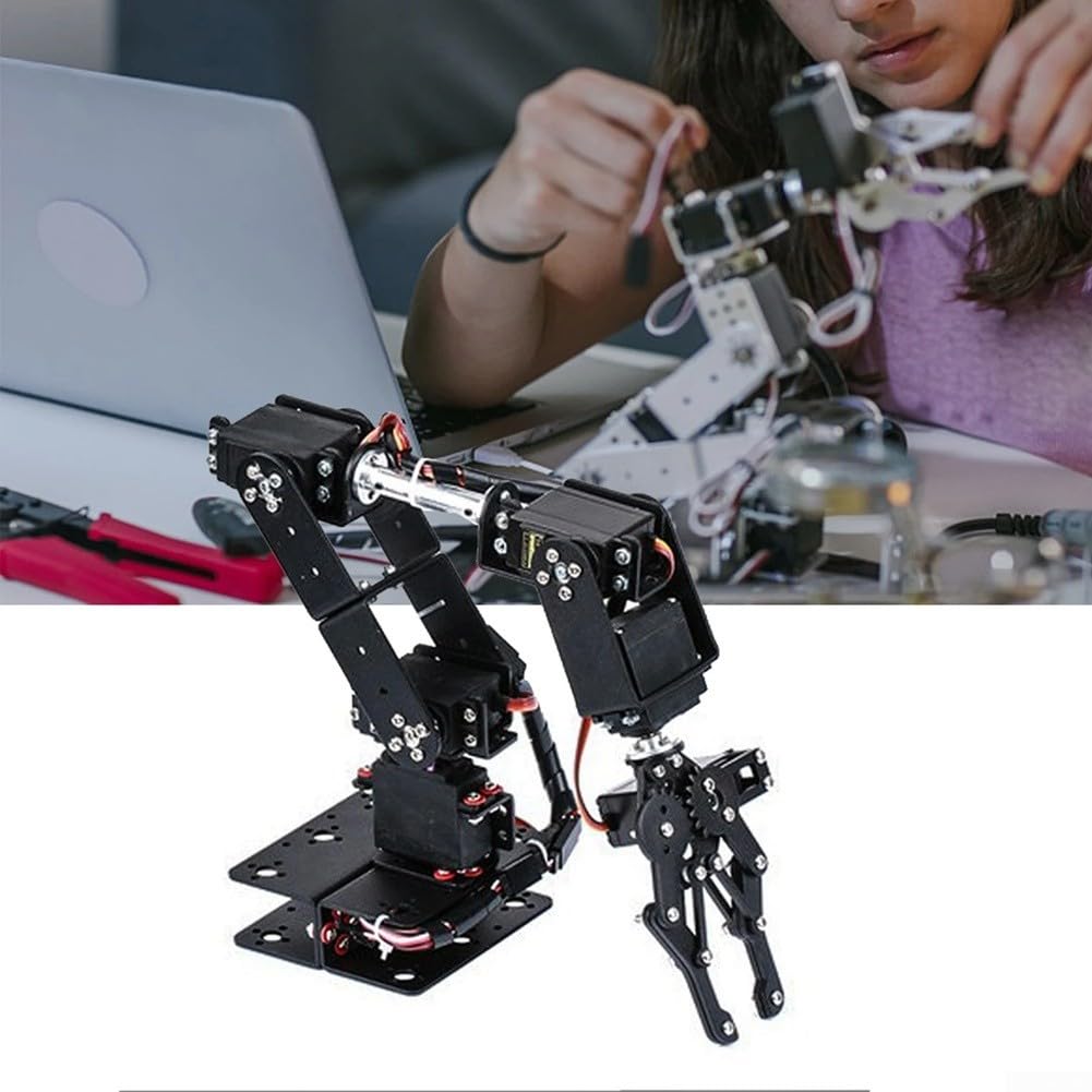 6DOF - Kit braccio robotico con 6 servi in metallo, 50,5 cm, manipolatore robot multiasse nero, set di montaggio fai da te per educazione STEM, progetti di ingegneria e allenamento per
