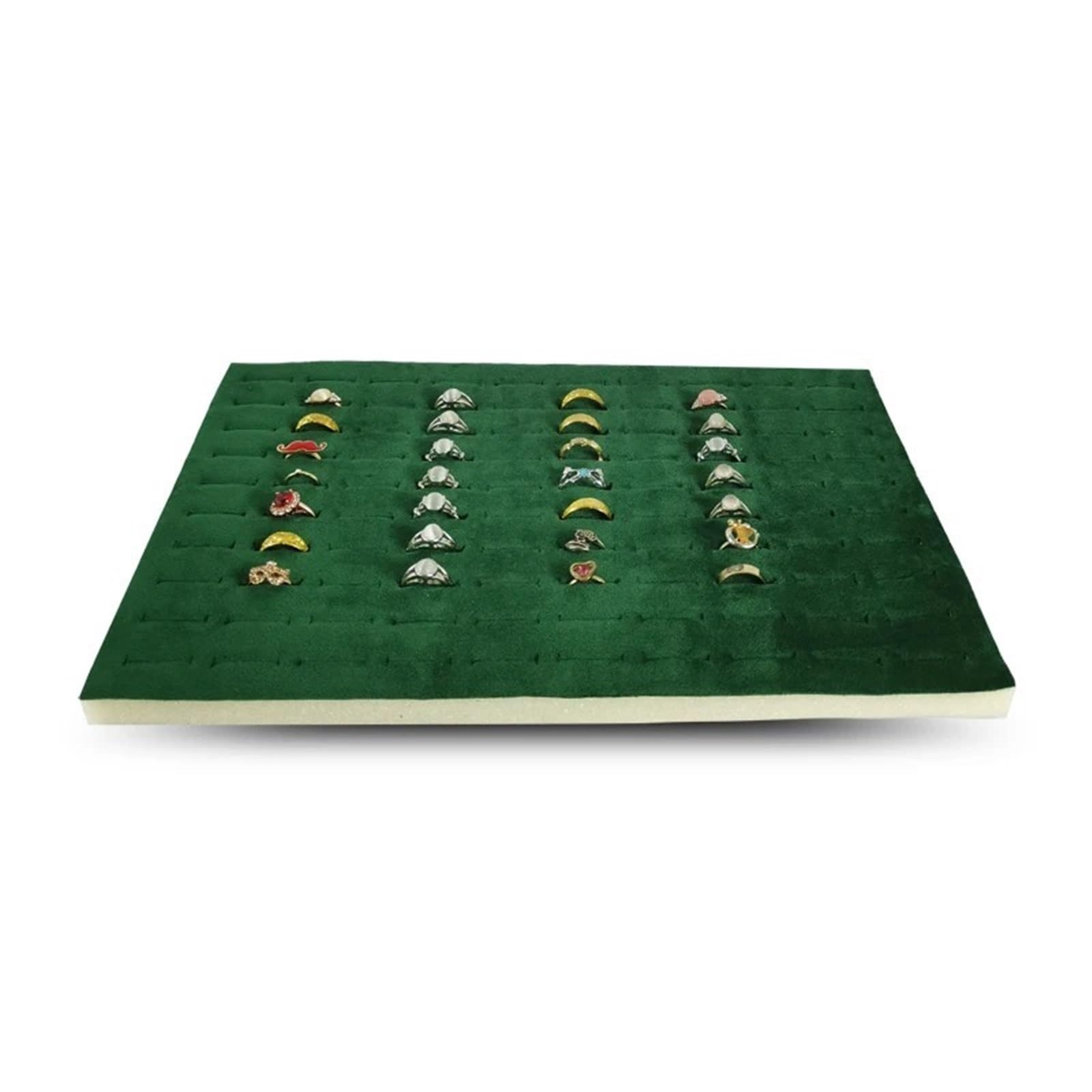 MAQDDO 5pcs 100 Slot Velvet Ring Display Foam Mat,Jewelry Tray for Retail Showcase & DIY Organizer,Protective Liner Countertop Pad For Jewelry(Green)