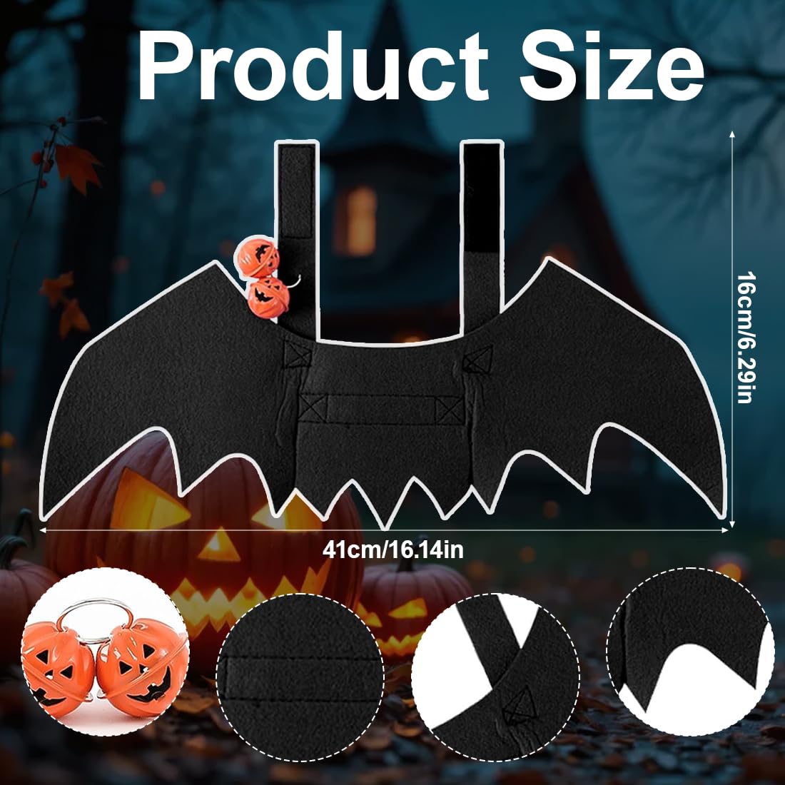 UZEXYO 1 PC Cute Cat Halloween Bat Wings,Pet Bat Wings with Pumpkin Bells,Cat Clothes,Costumes for Pets for Halloween Puppy Kitten Cosplay Party - Image 2