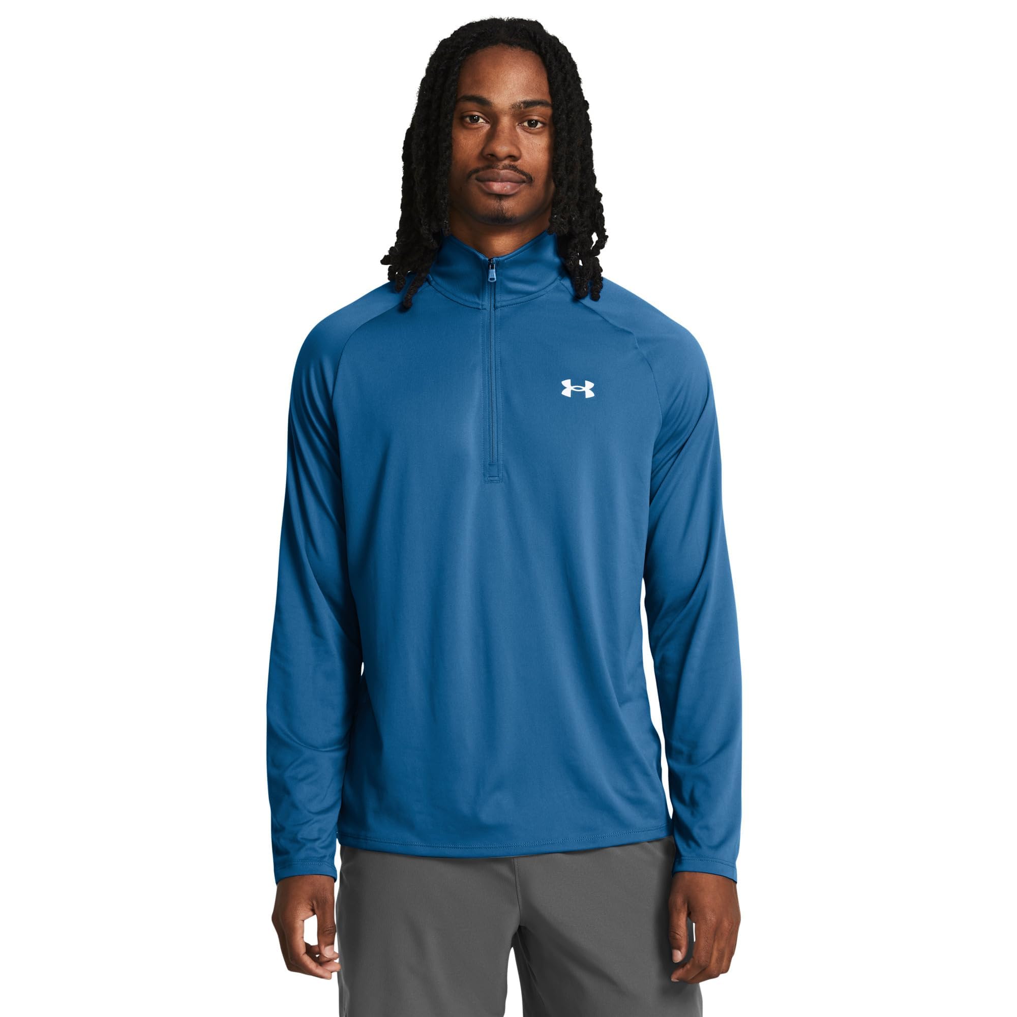 Under Armour de los Hombres Top técnico de Manga Larga con Media Cremallera, Azul, M