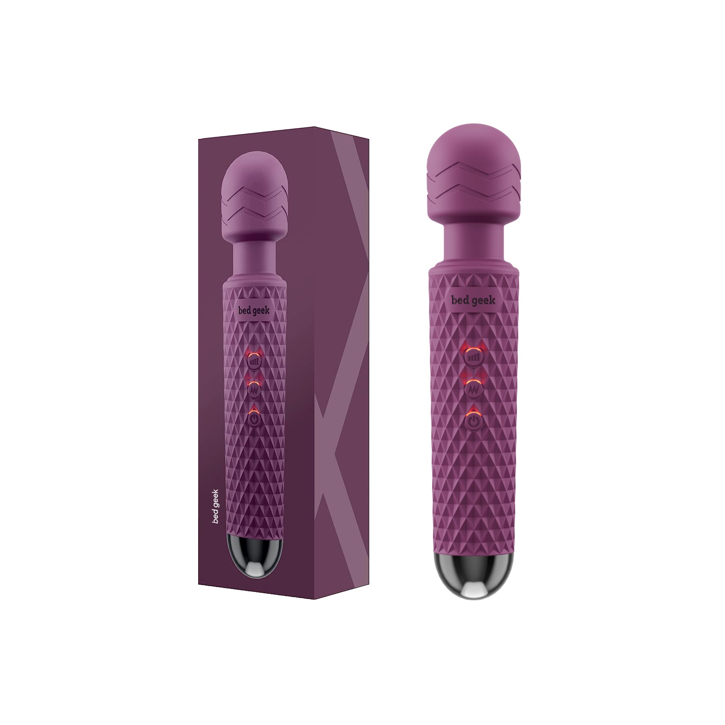 bed geek Wand Masajeador Corporal Personal Inalámbrico de Mano con Función de Memoria, Resistente al Agua, Recargable por USB, 20 Patrones de Vibración, 8 Velocidades, Silicona Suave para la Piel