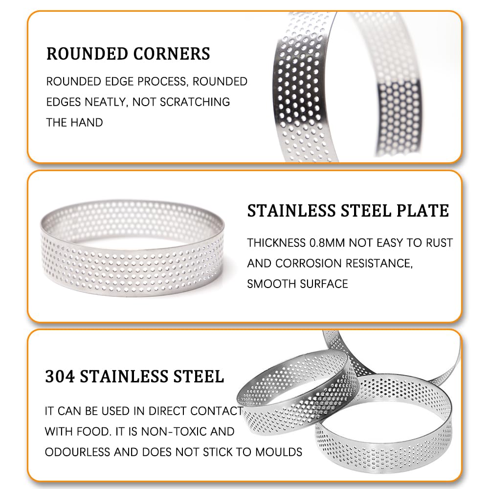 12 Pièces Anneaux à Tartes Ronds avec Trous Cercle à Pâtisserie Cercle à Tarte Perforé en Acier Inoxydable Cercle Perforé Patisserie Moule à Tartes Pâtisseries pour Gâteaux en Mousse(8 CM)