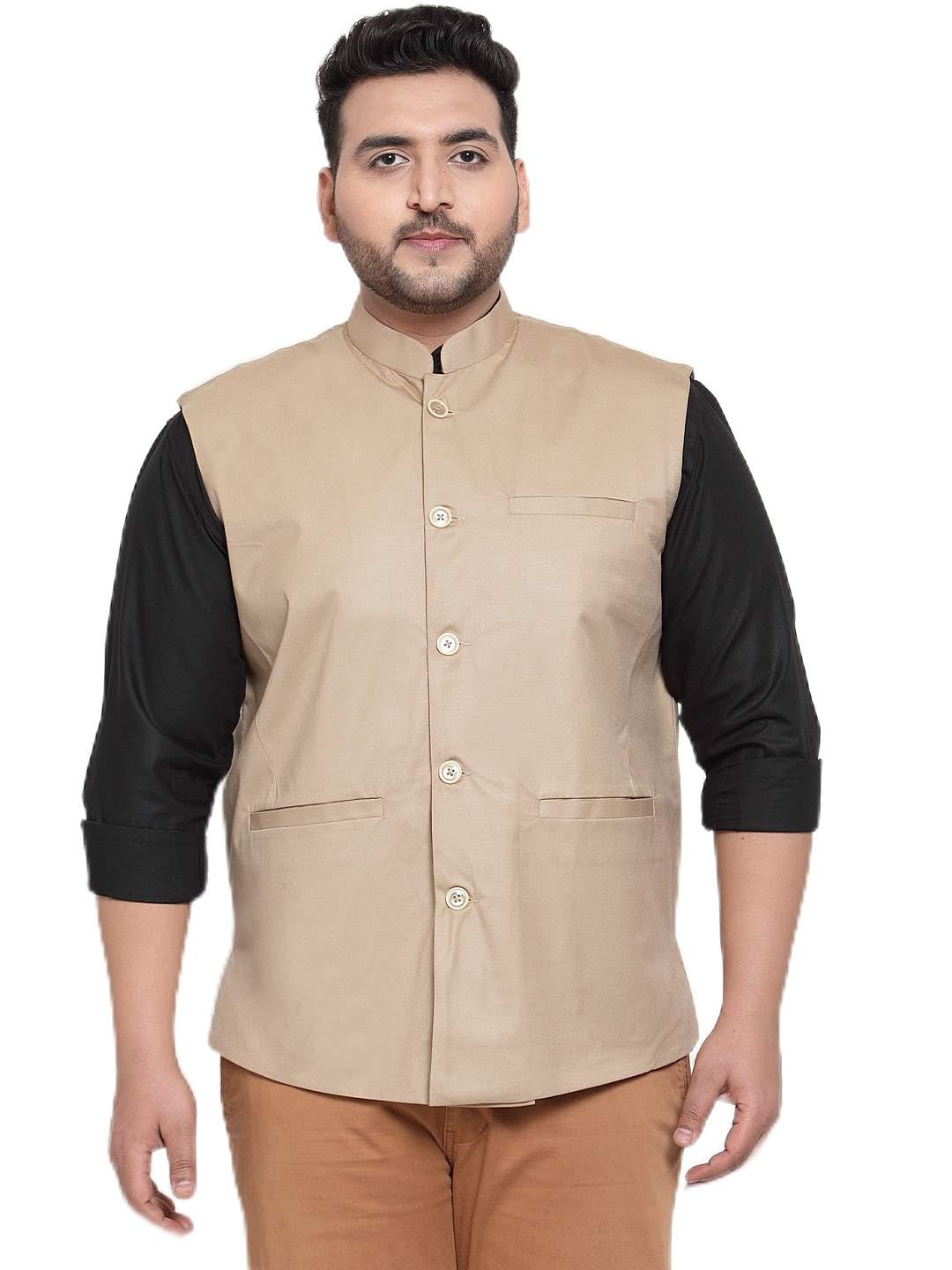 pluss Men's Beige Solid Sleeveless Waistcoat-picture-50