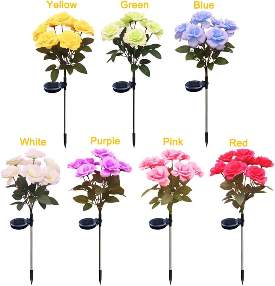 Aolyty Solar Garden Lights, 2 Pack Solar Rose Lights with 14 Rose Flowers, IP65 Waterproof LED Landscape Light Warm Light for Garden Patio Yard Pathway Valentines Day Outdoor Decorative (White)