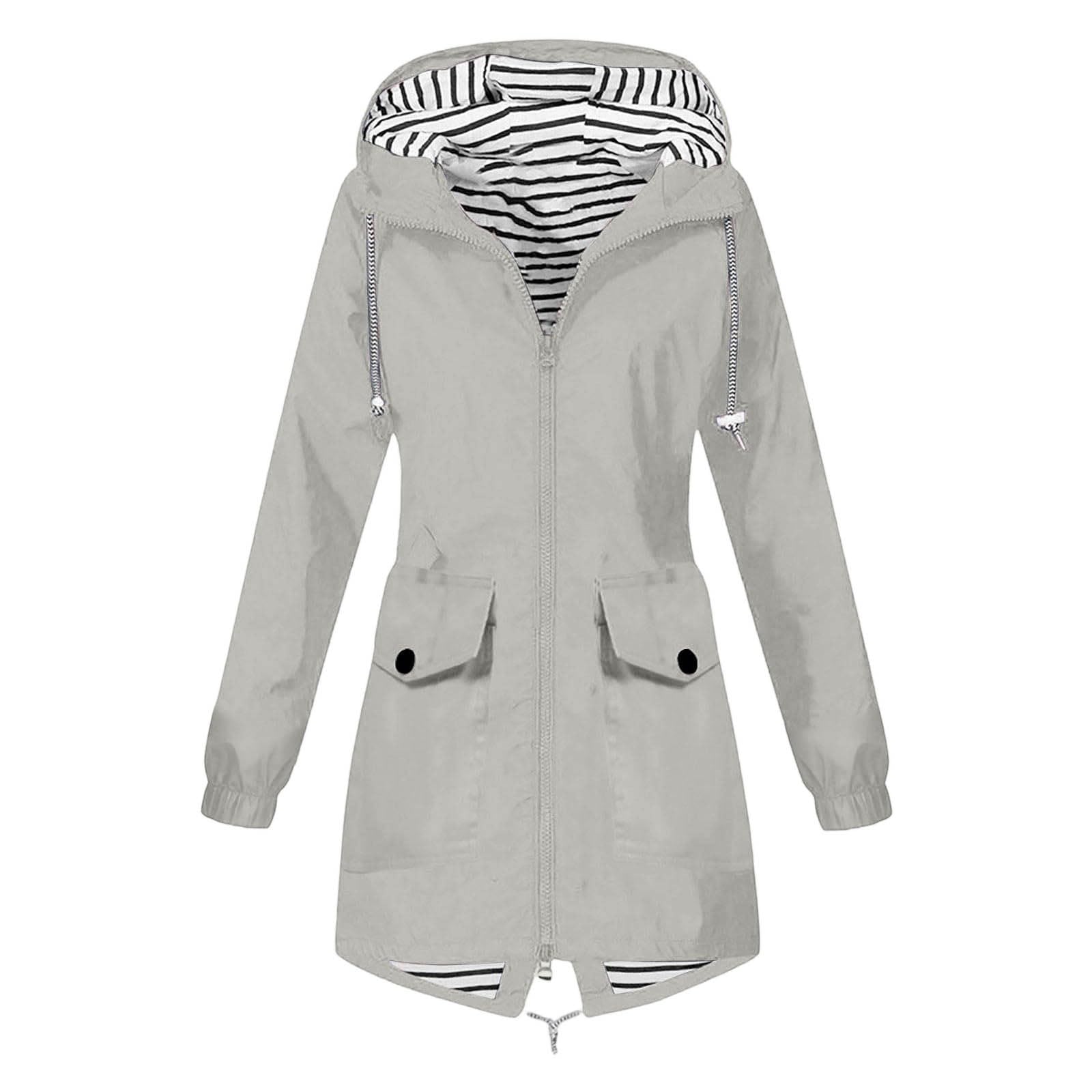 Genérico Gabardinas Impermeable Mujer,Gabardina con Capucha Chaqueta Informal Larga con CinturóN ExtraíBle para Viajes Al Aire Libre
