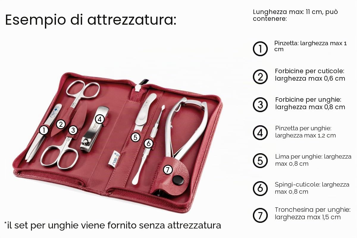 REMOS Set manicure in vera pelle, vuoto, per 7 strumenti - rosso