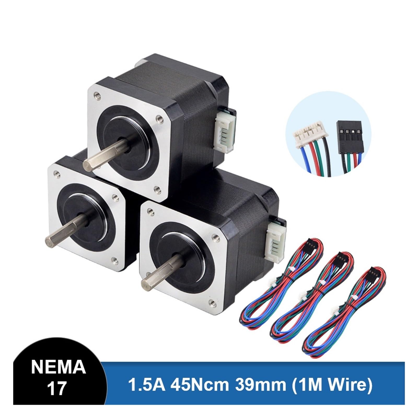 Silnik krokowy z zamkniętą pętlą, Silnik krokowy 3 szt. Nema 17 39 mm 42 17HS4401 45Ncm 1,5A 4-przewodowy do drukarki 3D CNC(17HS4401-Dupont)