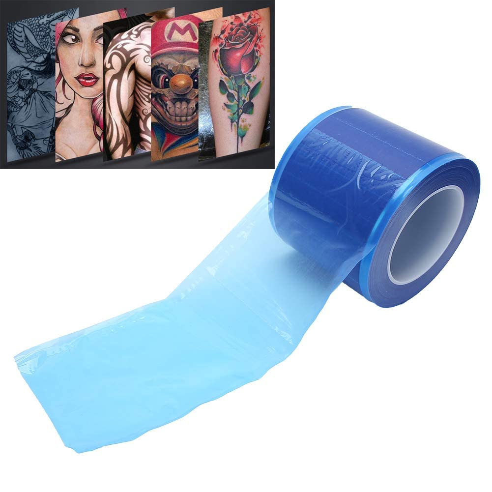 Película de barrera Película protectora de tatuaje desechable Cinta de barrera Impermeable Rollo de película de barrera de tatuaje Película protectora Accesorios de tatuaje(Azul Transparente)