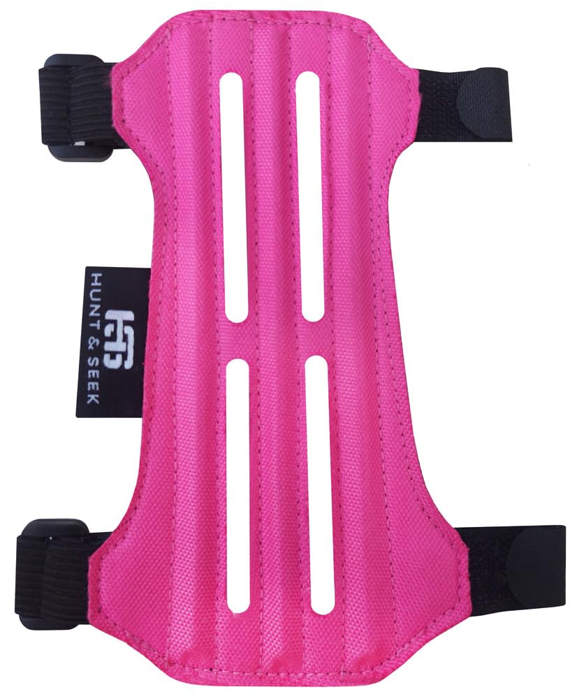 Hunt & Seek Fabric Archery Arm Guard 2 Hook-and-Loop Adjustable Straps Suede Leather Hunting Arm Guard Forearm Wrist Protector Archery Bracer Unisex - Pink