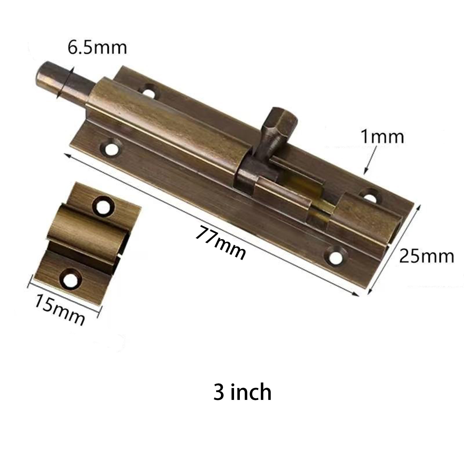 Leliafleury Door Bolt Lock 3 Inch Brass Door Latch Barrel Sliding Bolt Solid Security Lock Latch for Bathroom Bedroom Shed (Bronze) - Image 4