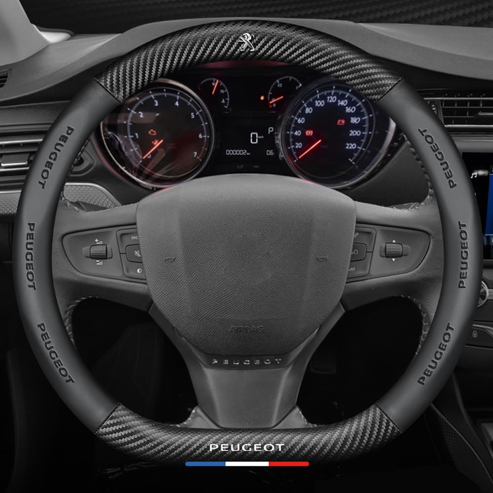 DADYM Couvre Volant Voiture pour Peugeot Expert 3 (III) V I 2016-2024,Microfibre Cuir Couvre Volant 38cm/15'' Antidérapant Respirant Couvre Protégé Volant Voiture Decoration Interieur