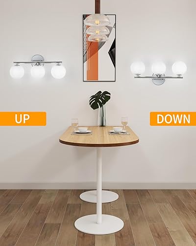 Miniatura 2 de Globe - Lámpara de tocador cromada con pantallas de globo blanco leche de plástico, aplique de pared de 11.81 pulgadas, iluminación sobre espejo, 3