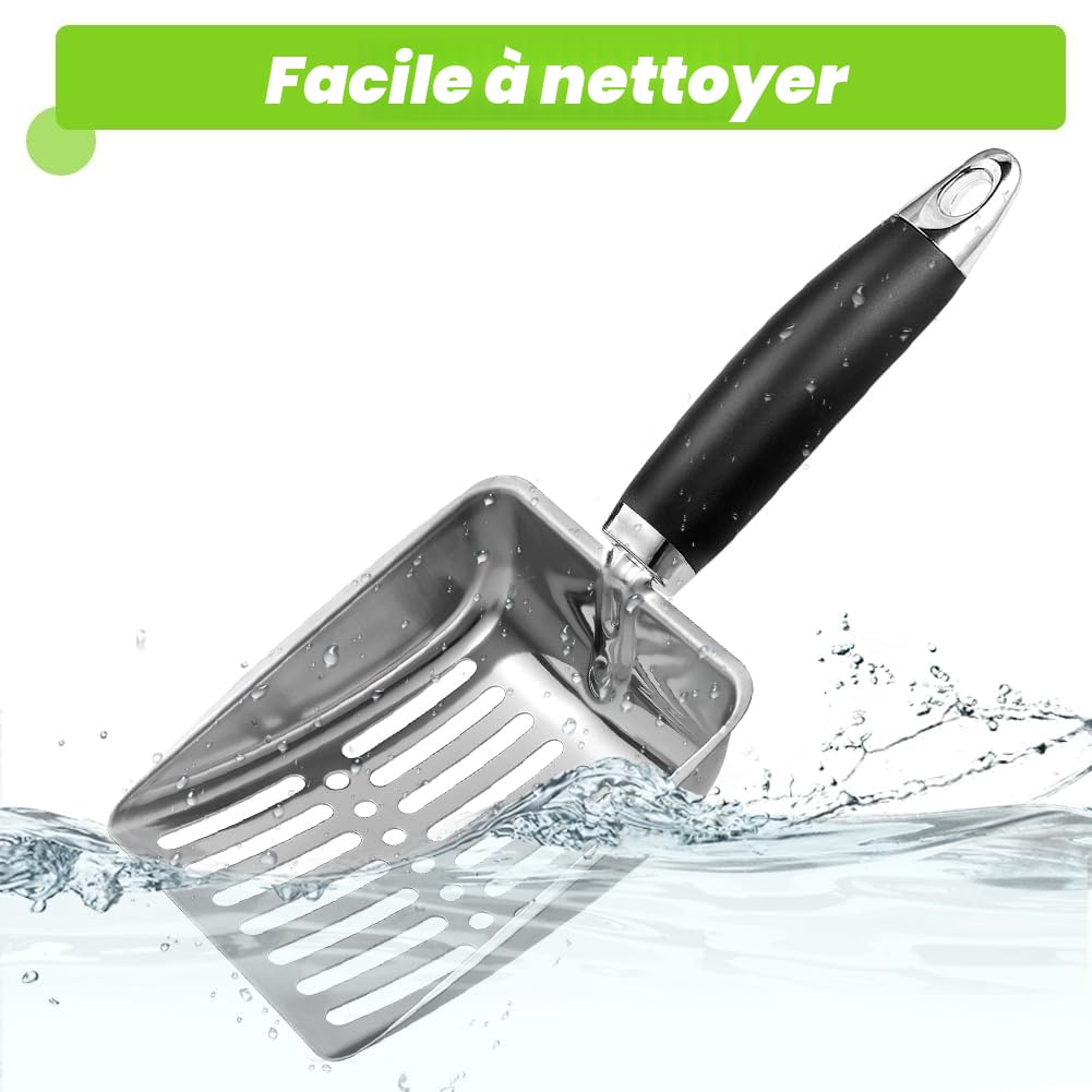 Pelle à litière en Acier Inoxydable pour Chat - Pelle à litière en métal de Taille Moyenne - Pelle en Maille Robuste - Facile à Nettoyer - Convient pour bac à litière pour Chat - Noir