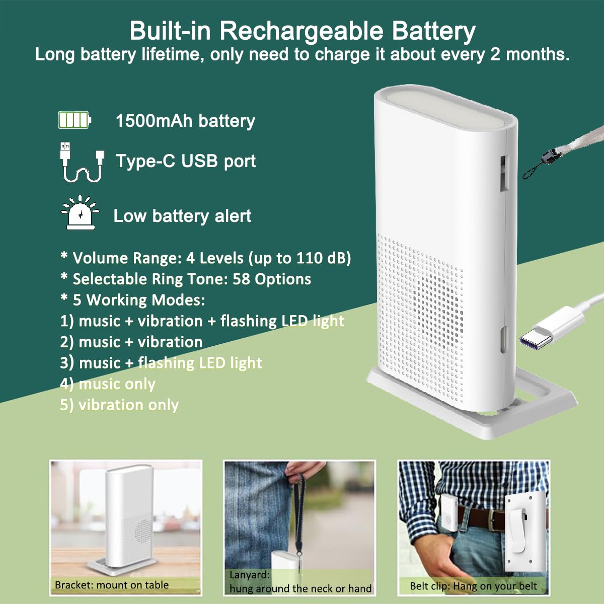 Wireless Caregiver Call Button, Rechargeable Caregiver Pager for Elderly, Call Bell for Elderly at Home,Medical Life Alert Systems for Seniors with Portable Receiver / Emergency Button with Pull Rope