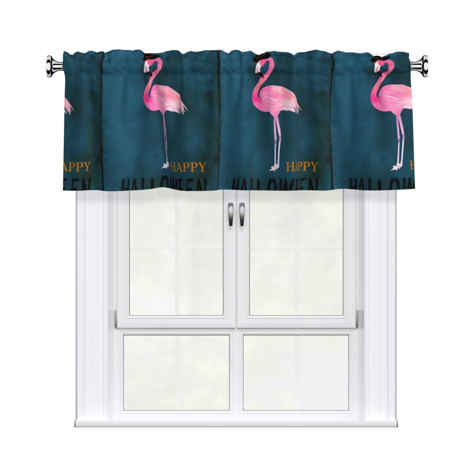WHJSSF Halloween Flamingo Witch Hat Prints Housewarming Gift – Peach Skin Window Valance 54x18 for a Cozy Kitchen Refresh