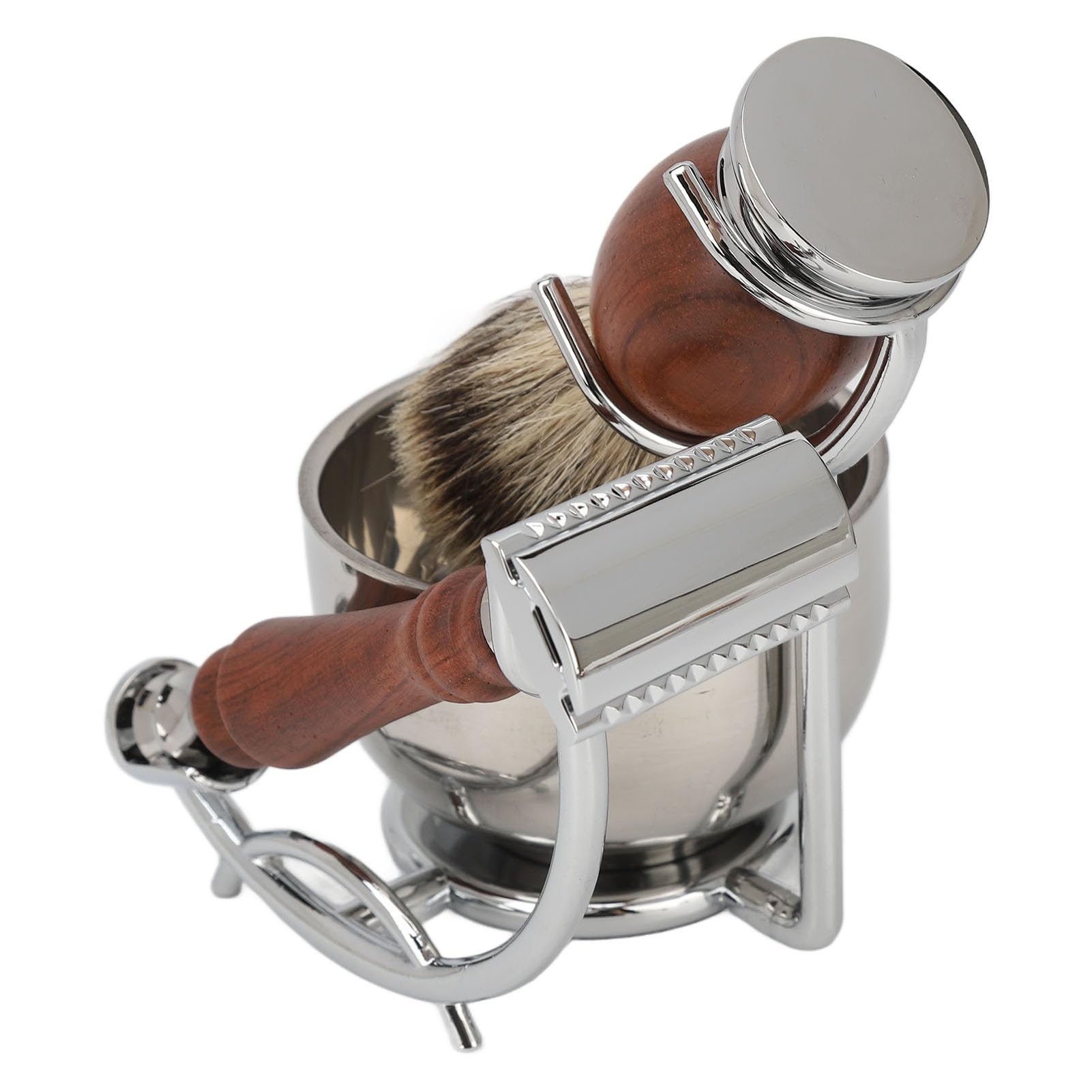 Yinhing Kit de Tondeuse à Barbe Manuelle, Brosse à Barbe en Alliage, Support de Coupe, Bol, Kit de Support pour Hommes, Outils de Toilettage Durables et élégants, Ensemble Complet pour