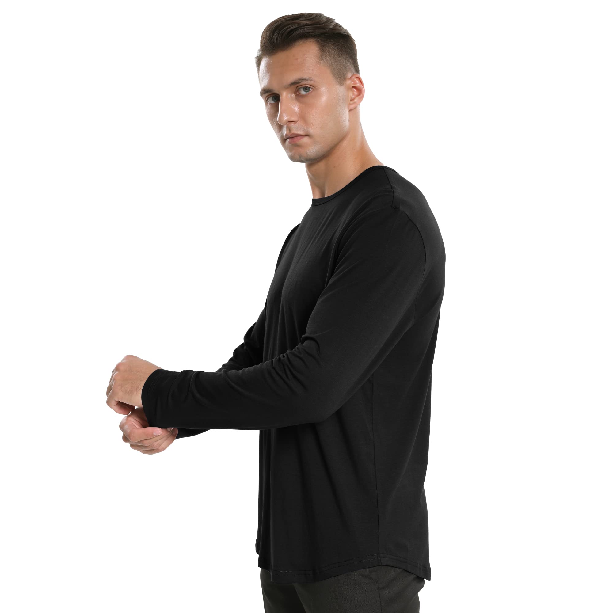 netdraw - Camiseta de bambú Ultra Suave para Hombre, con Dobladillo Curvo, Ligero y refrescante, Manga Larga y Corta