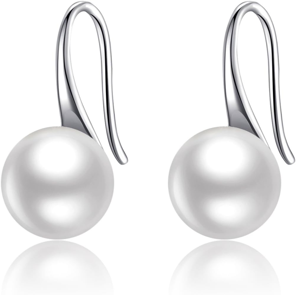 Pearl Earrings For Women, 925 Sterling Silver AAA Freshwater Cultured Pearl Drop Dangle Hook Earring Jewellery