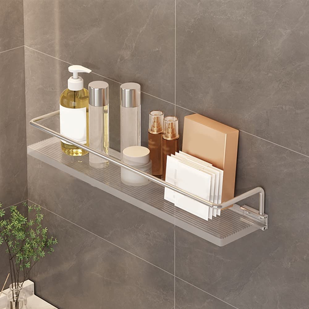 Étagère d'angle de douche murale en acrylique transparent 40 cm avec étagères flottantes dorées