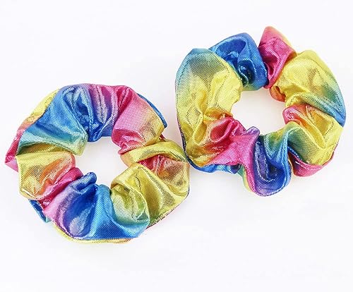 Miniatura 5 de 6 piezas de holograma brillante metálico de baile recital coleteros de animación majorette coletero elástico para cola de caballo ligas para el