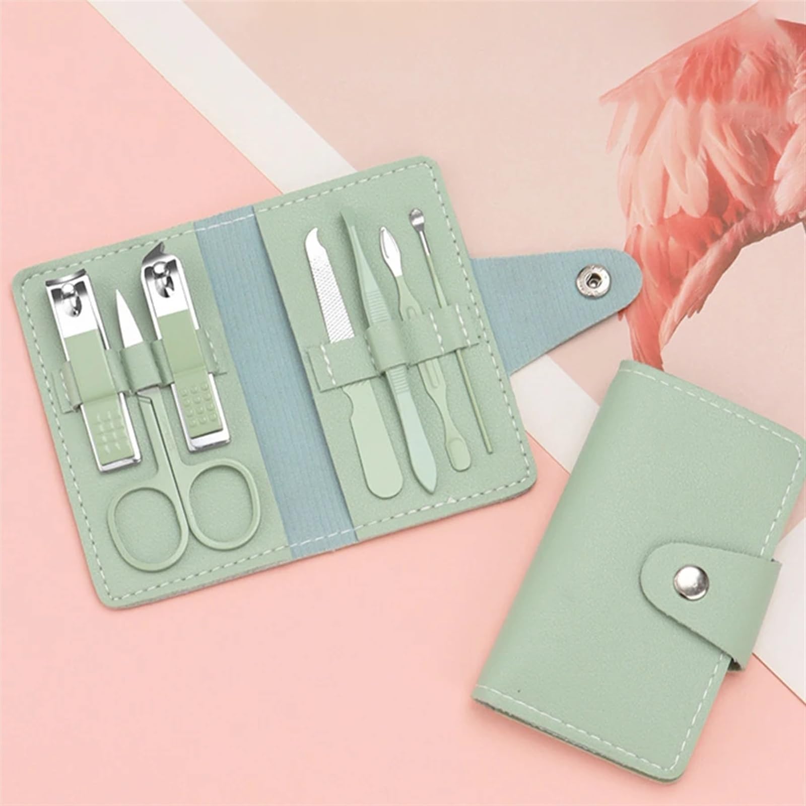 Obcinacz do paznokci, 7-częściowy zestaw obcinaczy do paznokci użytku domowego, narzędzia manicure i pielęgnacji urody, przenośny, osobistej(Green)