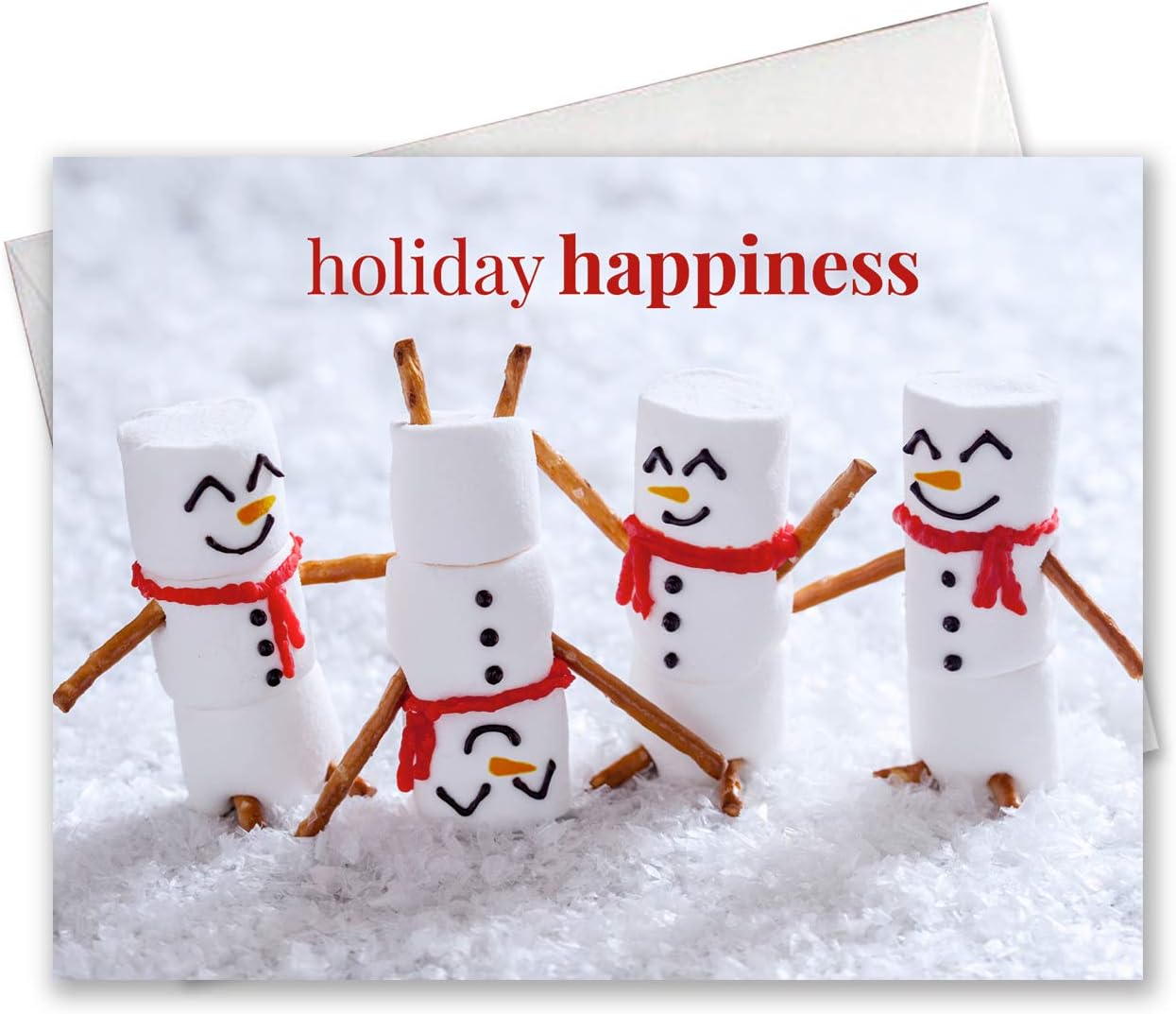 Canopy Street Marshmallow Snowmen Holiday Card Pack / 25 Seasonal Greeting Cards Including Envelopes/Whimsical Winter Happiness Food Design And Joyful Wishes Note
