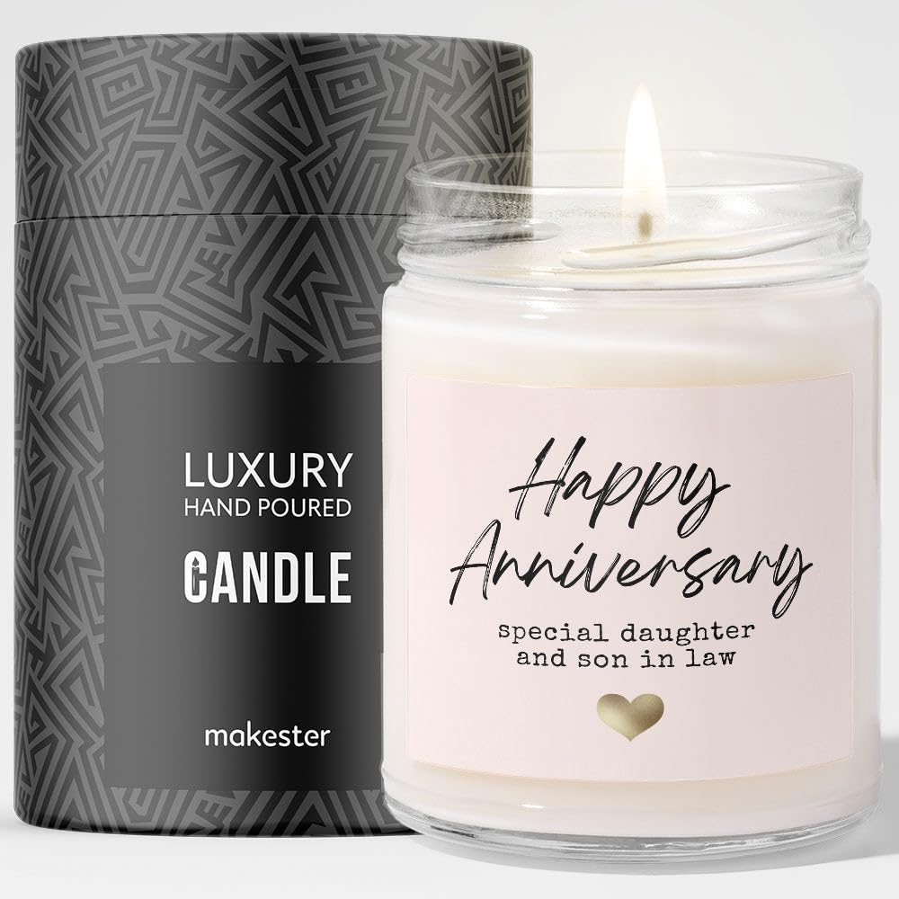 Makester White Gift For Daughter And Son In Law Anniversary - Luxury Soy Wax Candle - Vanilla, Jasmine, Sugared Almond