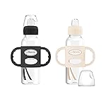 Dr. Brown\'s Milestones Narrow Sippy Spout Bottle with 100% Silicone Handles, Easy-Grip Handles with Soft Sippy Spout, 8oz/250mL, Black & Ecru, 2 Count (Pack of 1), 6m+
