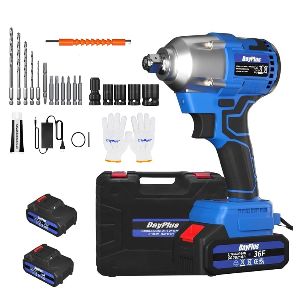 Cordless Impact Wrench,1/2 Brushless Impact Gun,3-IN-1 Power Electric Wrench/Max Torque (420N.m),21V Drill Set with 2x 6.0Ah Battery&Charger,4Pcs Sockets,High Torque Impact Wrench for Car Repairs