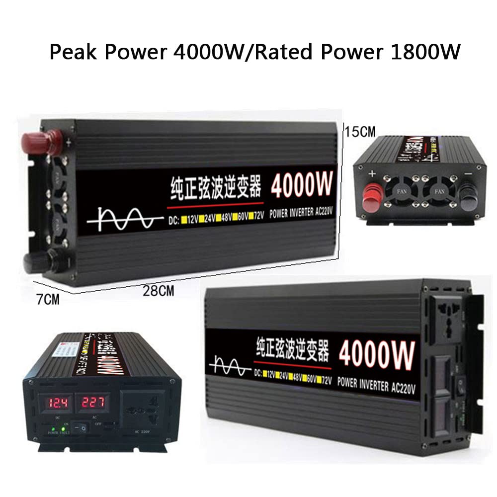 Przetwornica czystej fali sinusoidalnej Przetwornica mocy 4000W 12 V 24 V 48 V 60 V DC na 230V AC Przetwornica napięcia do samochodów kempingowych, ciężarówek, łodzi, kempingów,48V